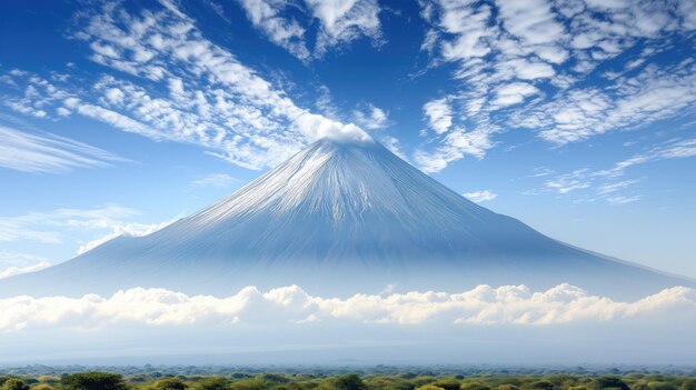 Montaña volcánica con humo contra un cielo con nubes dinámicas