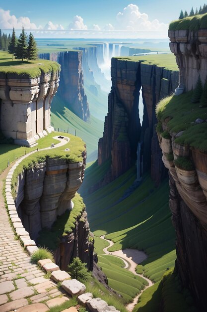 Montañas Acantilados Pilares De Piedra Hierba Camino Naturaleza Paisaje Papel Tapiz Fondo Fotografía