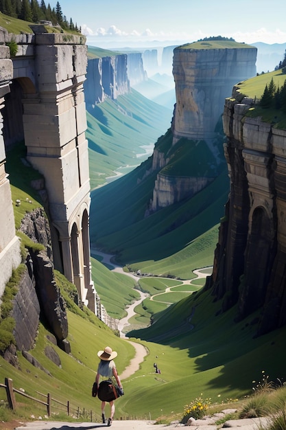 Montañas Acantilados Pilares De Piedra Hierba Camino Naturaleza Paisaje Papel Tapiz Fondo Fotografía