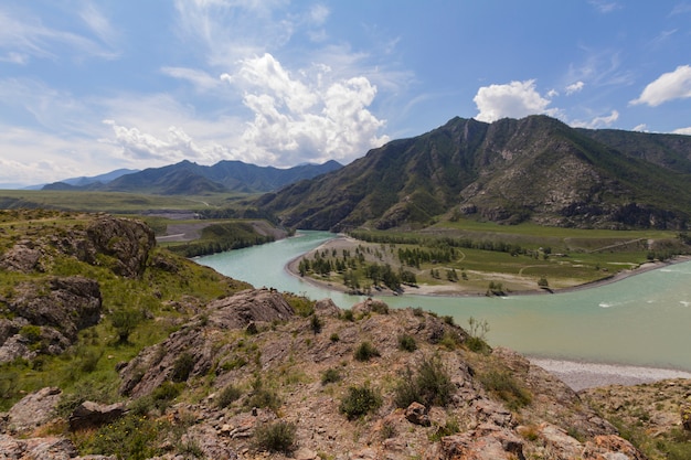 Foto montañas de altai. rio katun