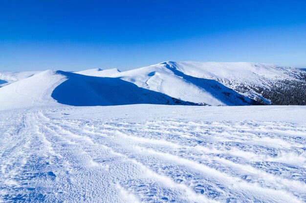 Montañas de los Cárpatos en invierno Paisaje de invierno tomado en las montañas