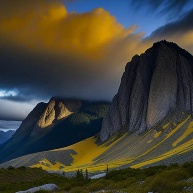 montañas bajo un cielo nublado