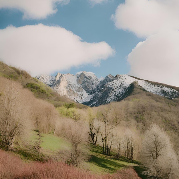 Foto montañas con cielo durante la primavera ventosa