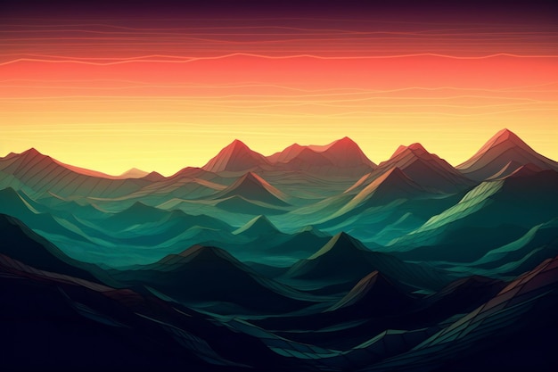 Montañas coloridas y puesta de sol Fondo abstracto
