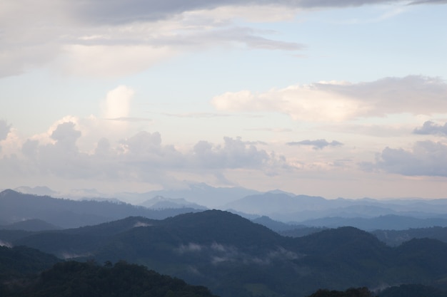 Montañas cubiertas de niebla