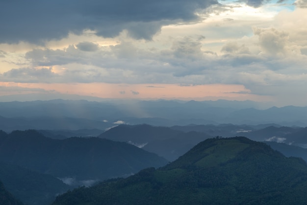 Montañas cubiertas de niebla