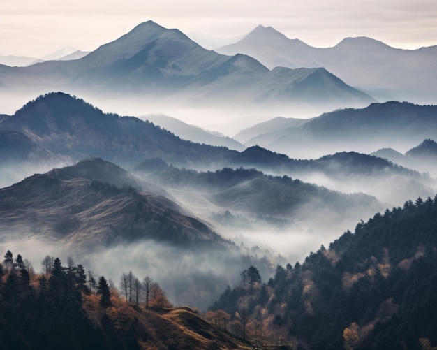 montañas cubiertas de niebla