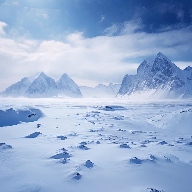 montañas cubiertas de nieve con un cielo azul y nubes