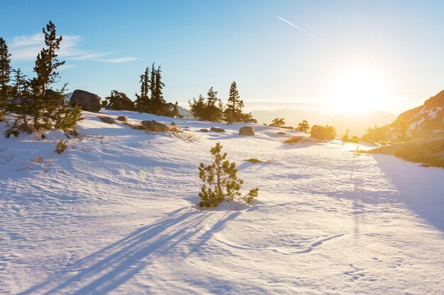 Montañas cubiertas de nieve en invierno