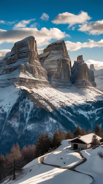 Las montañas de las Dolomitas con nieve