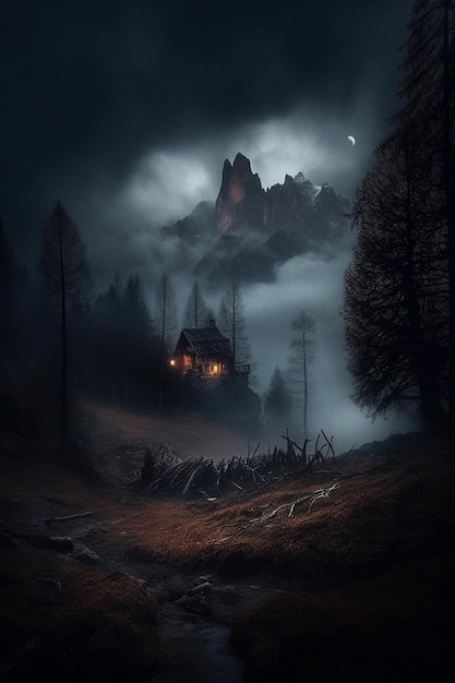 Montañas Dolomitas en la obra de arte generada por la noche