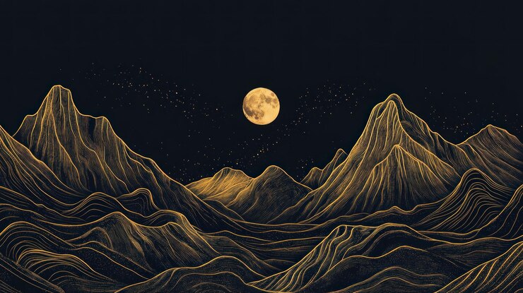 Montañas doradas bajo la luna llena