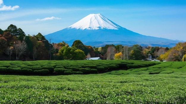 Las montañas Fuji y la plantación de té verde en Shizuoka, Japón