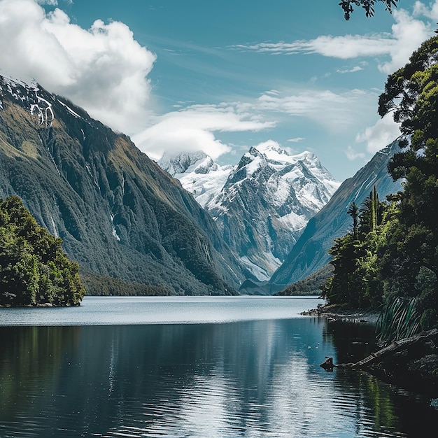 Montañas y lago Marian