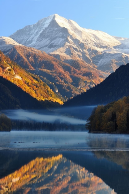 Montañas y lago en otoño