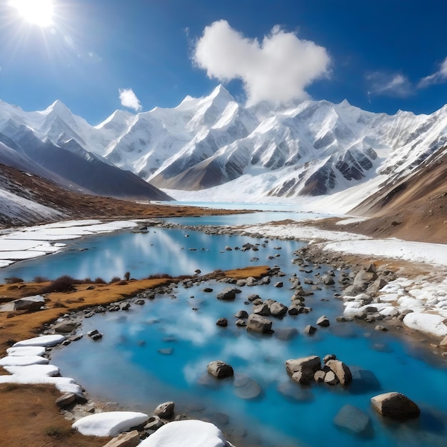 Montañas y lagos nevados del Himalaya