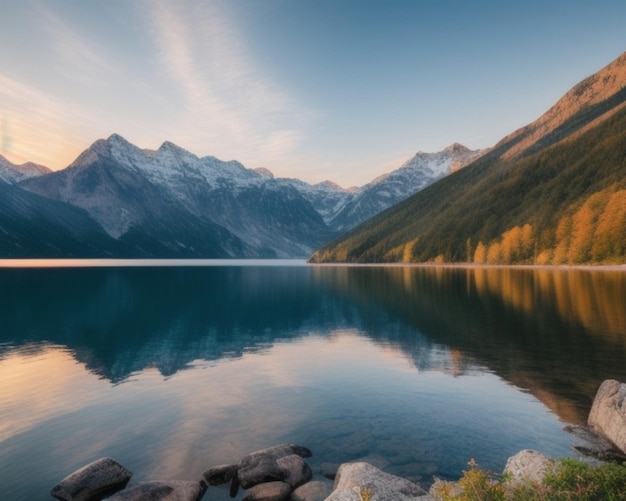 montañas majestuosas y un lago tranquilo