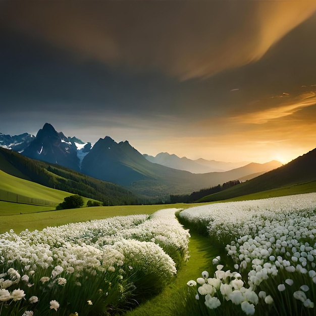 Montañas naturaleza hierbas flores colinas llanuras valles ríos árboles nieve nubes y cielo