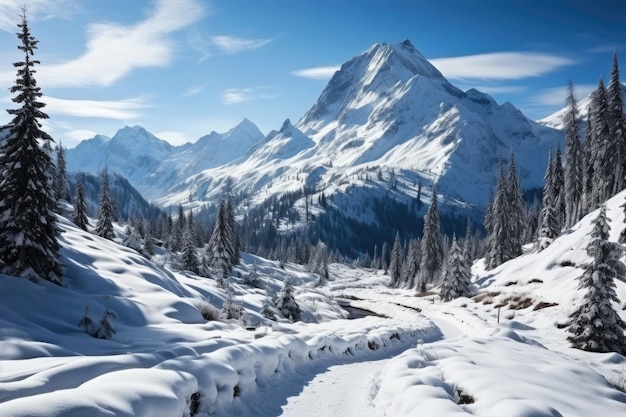 montañas nevadas y bosques en el paisaje invernal