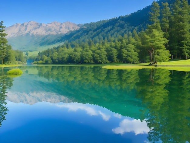 Montañas nevadas en el despeje de niebla Paisaje tranquilo con un castillo de nieve en las nubes Lago glacial Re