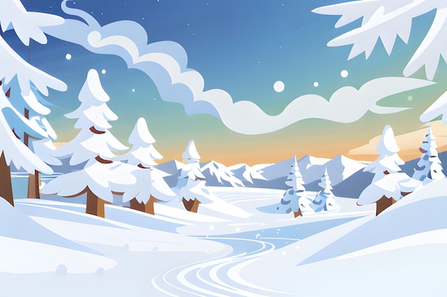 Foto montañas nevadas con paisaje de invierno