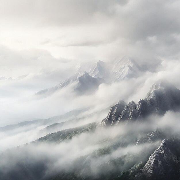 Montañas y niebla en tiempo de lluvia