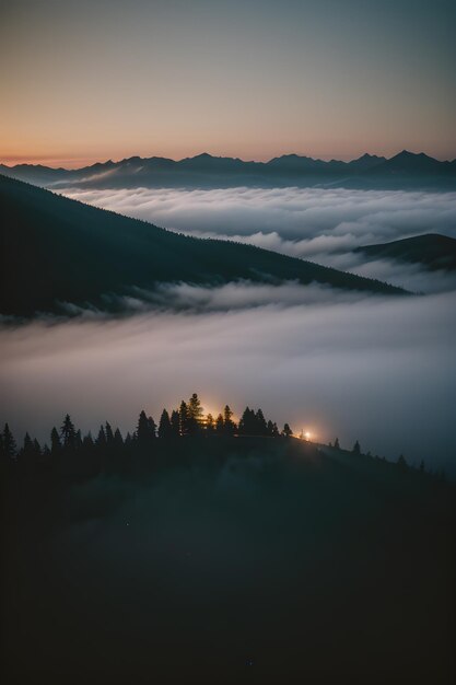 Las montañas en la niebla