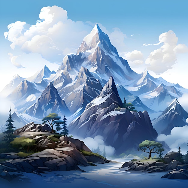 Montañas en las nubes Ilustración de un paisaje de montaña