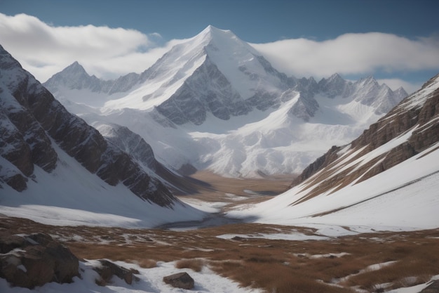 Montañas y picos nevados de las montañas del Cáucaso ai generativo