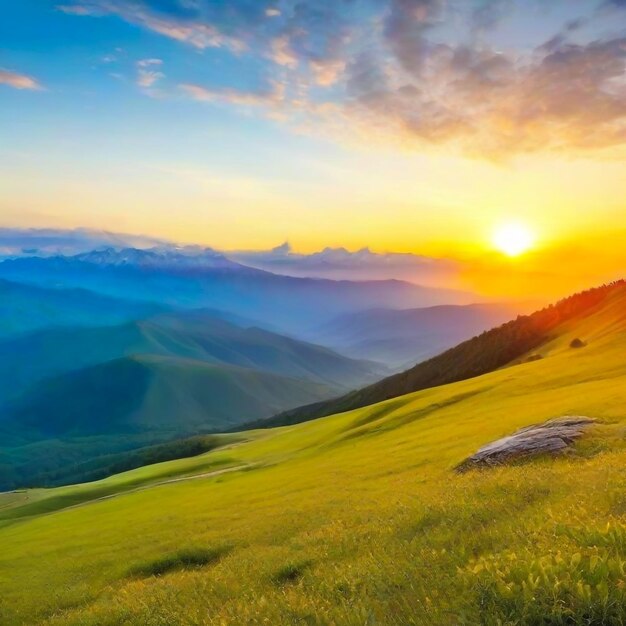 Montañas durante la puesta de sol Hermosos paisajes naturales en verano