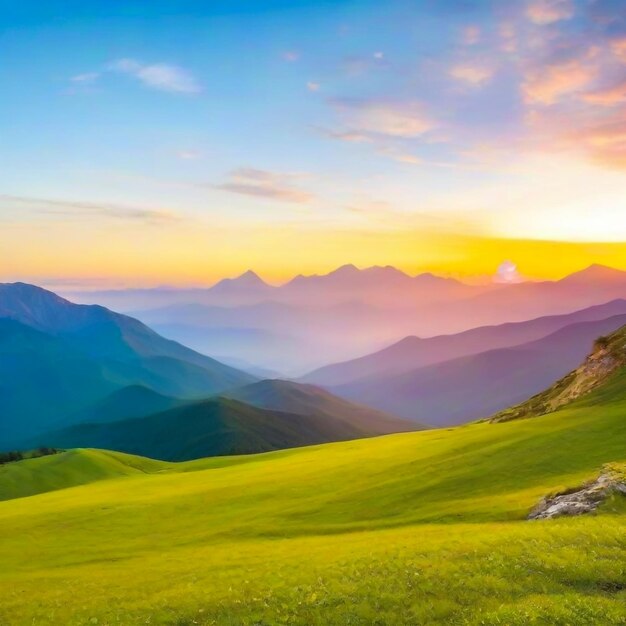 Montañas durante la puesta de sol Hermosos paisajes naturales en verano