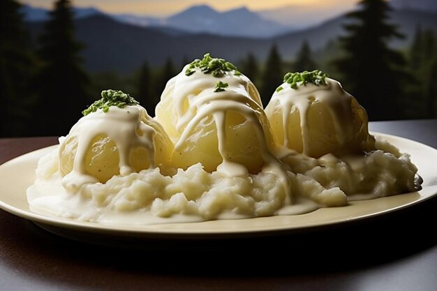 Montañas de puré de patatas con mantequilla