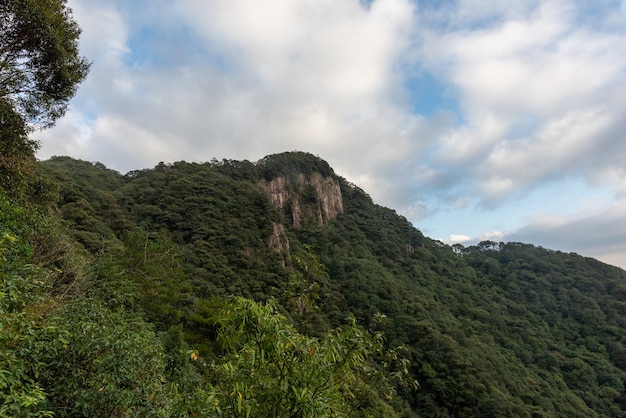 Montañas, rocas y bosques en un día soleado