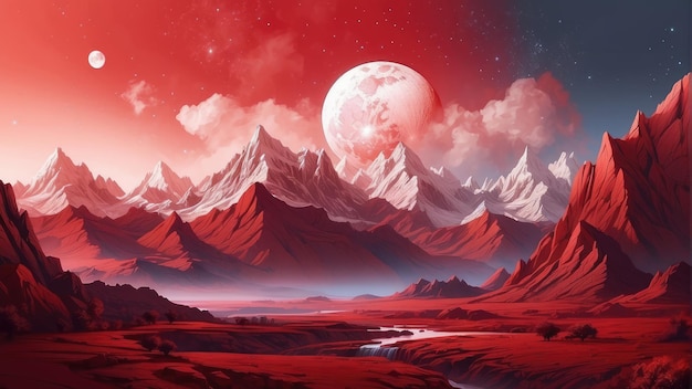 montañas rojas y papel tapiz digital de la luna