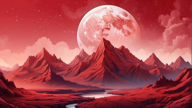 montañas rojas y papel tapiz digital de la luna