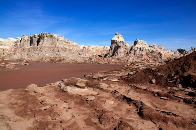 Montañas de sal del volcán Dallol en Etiopía. Región lejana. África