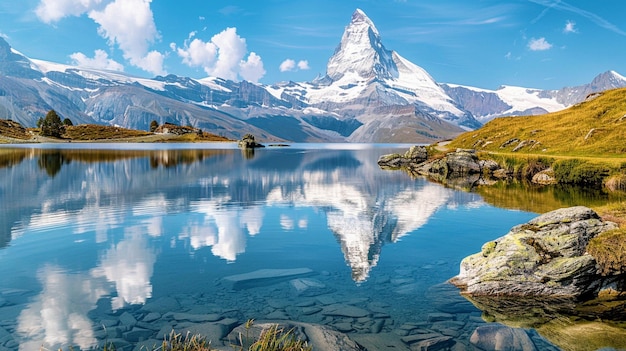 Las montañas Stellisee y Matterhorn en los Alpes suizos