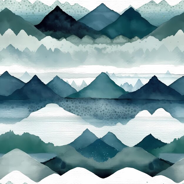 Montañas verdes y azules de patrones sin fisuras que se desvanecen en la niebla Ilustración de alta calidad Magnífica impresión abstracta de la cordillera para el diseño de superficies