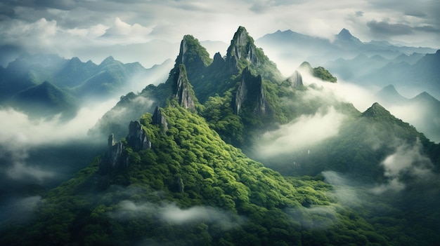 montañas verdes encima de las nubes papel tapiz UHD