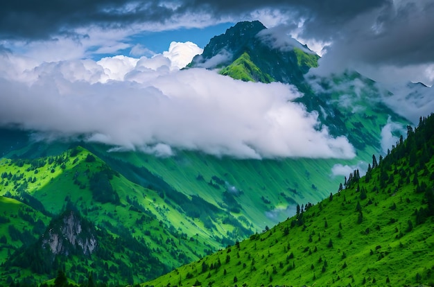 Montañas verdes bajo nubes blancas durante el día