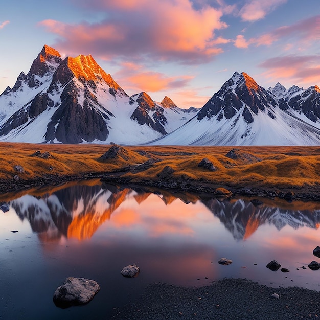 Montañas Vestrahorn al atardecer en stokksnes generadas por IA