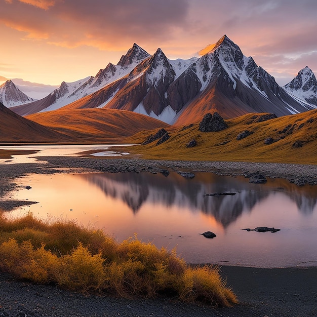 Montañas Vestrahorn al atardecer en stokksnes generadas por IA