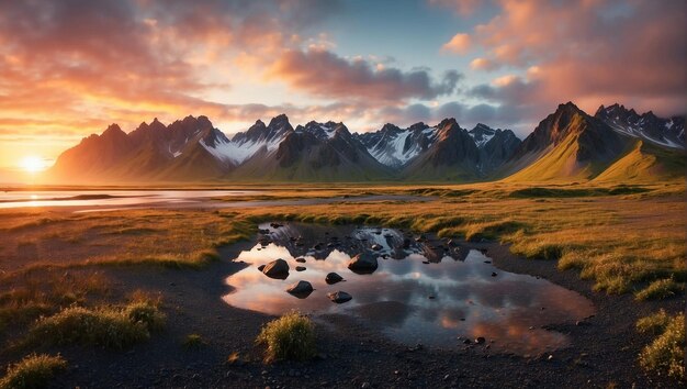 Las montañas Vestrahorn en Stokksnes, Islandia