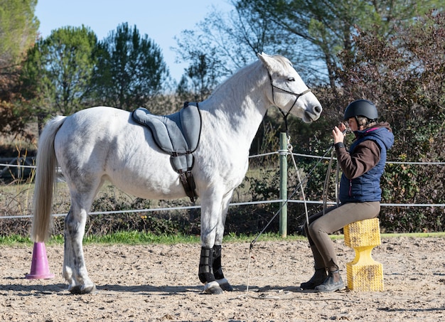 Montando niña y caballo