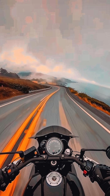 montando uma motocicleta em uma estrada sinuosa