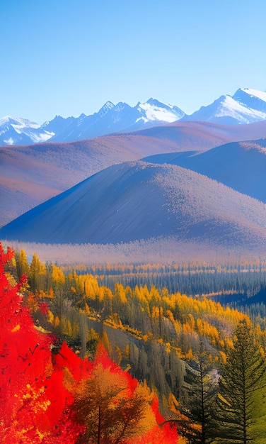 Montanha azul com três coloridos