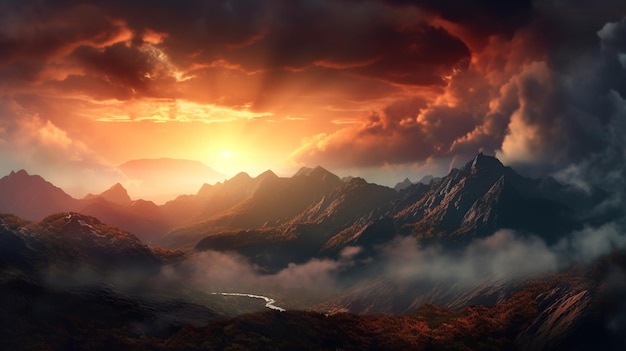 Montanha de paisagem com belo fundo do céu IA generativa