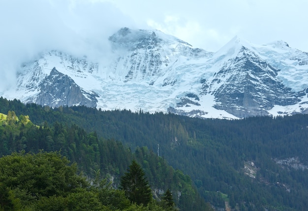 Montanha de verão com neve no topo da rocha (suíça)