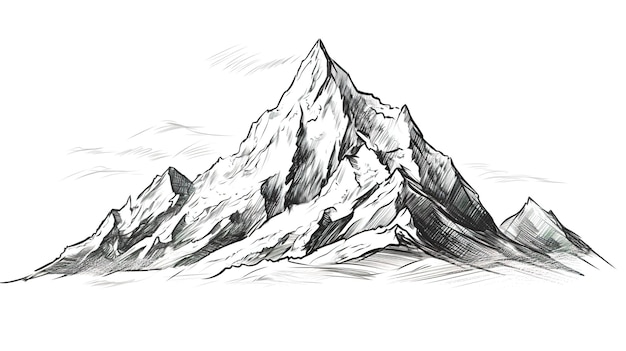 Foto montanha desenhada à mão em estilo de desenho isolado em ilustração vetorial de fundo branco