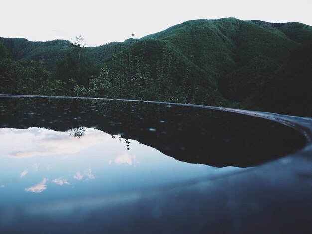 Foto montanha e céu refletindo-se na lagoa